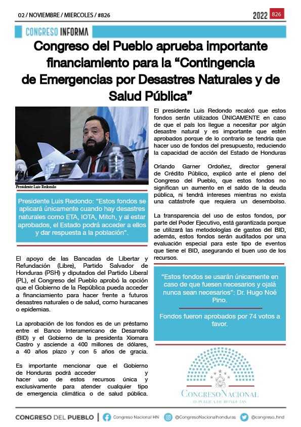 Aprobado financiamiento de $ 400 millones para casos de emergencia nacional